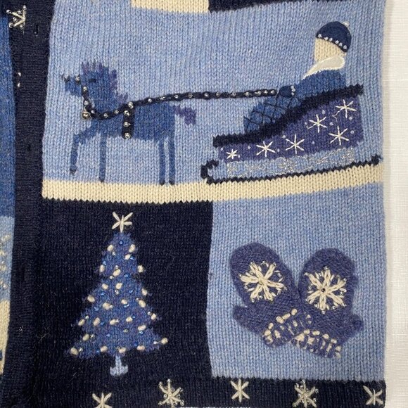 Vintage Talbots cottage grandma core wool cardigan sweater 3D PS winter snowman - Picture 6 of 16